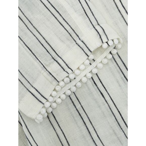 Soft Surroundings Linen Tunic Dress Size S White Striped 3/4 Sleeve Button Front - Picture 4 of 7